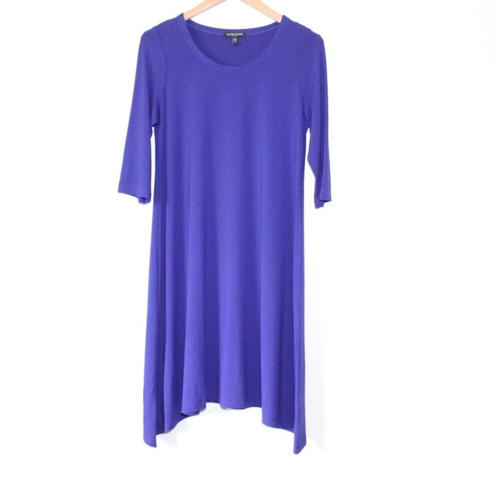 Eileen Fisher Scoop Neck Stretch Asymmetric Dress Purple PM Petite Med H13284 - Picture 2 of 11
